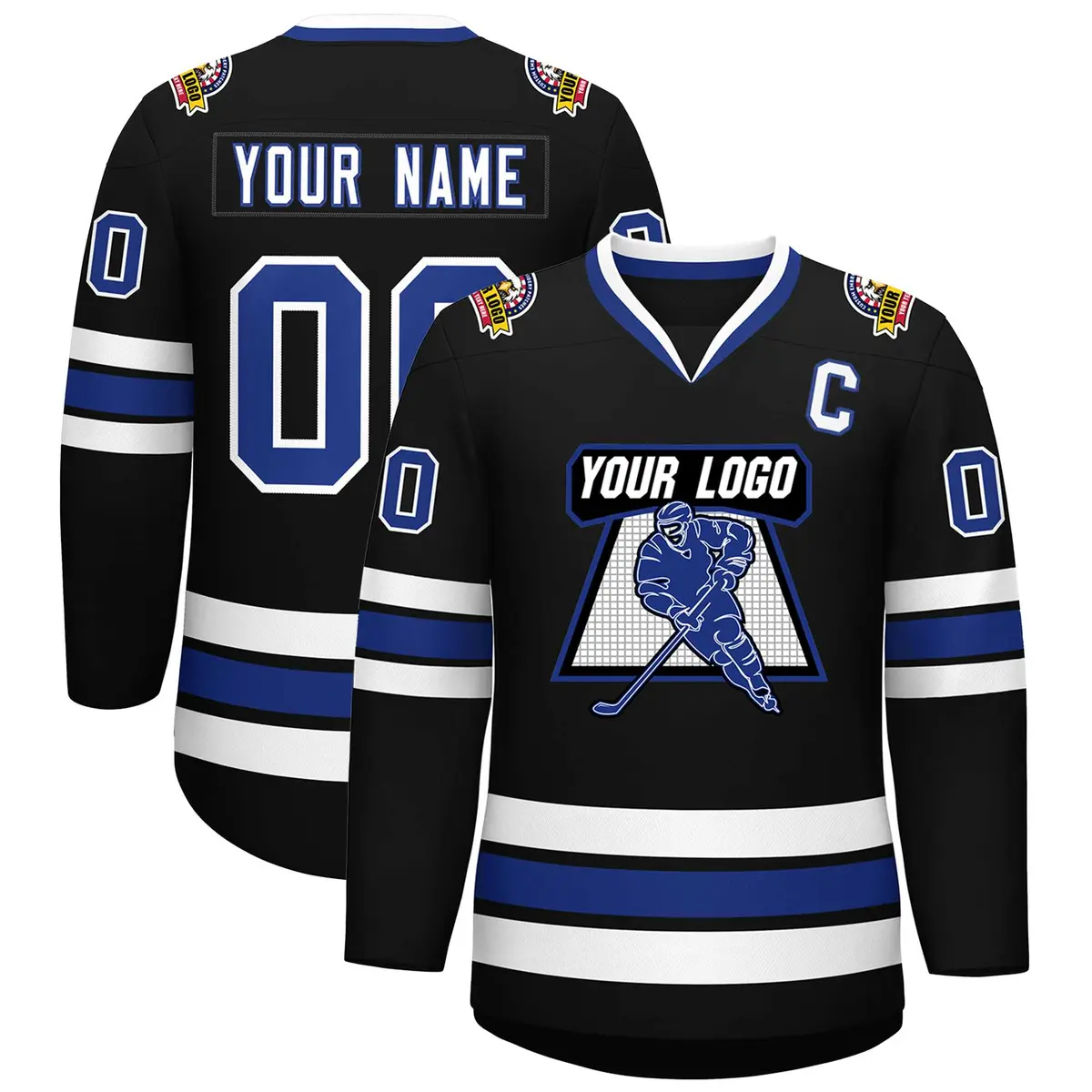 Black Royal-White Classic Style Hockey Jersey