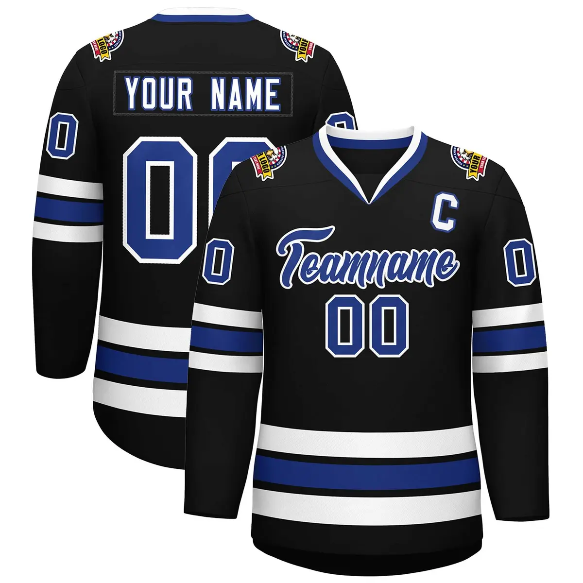 Black Royal-White Classic Style Hockey Jersey