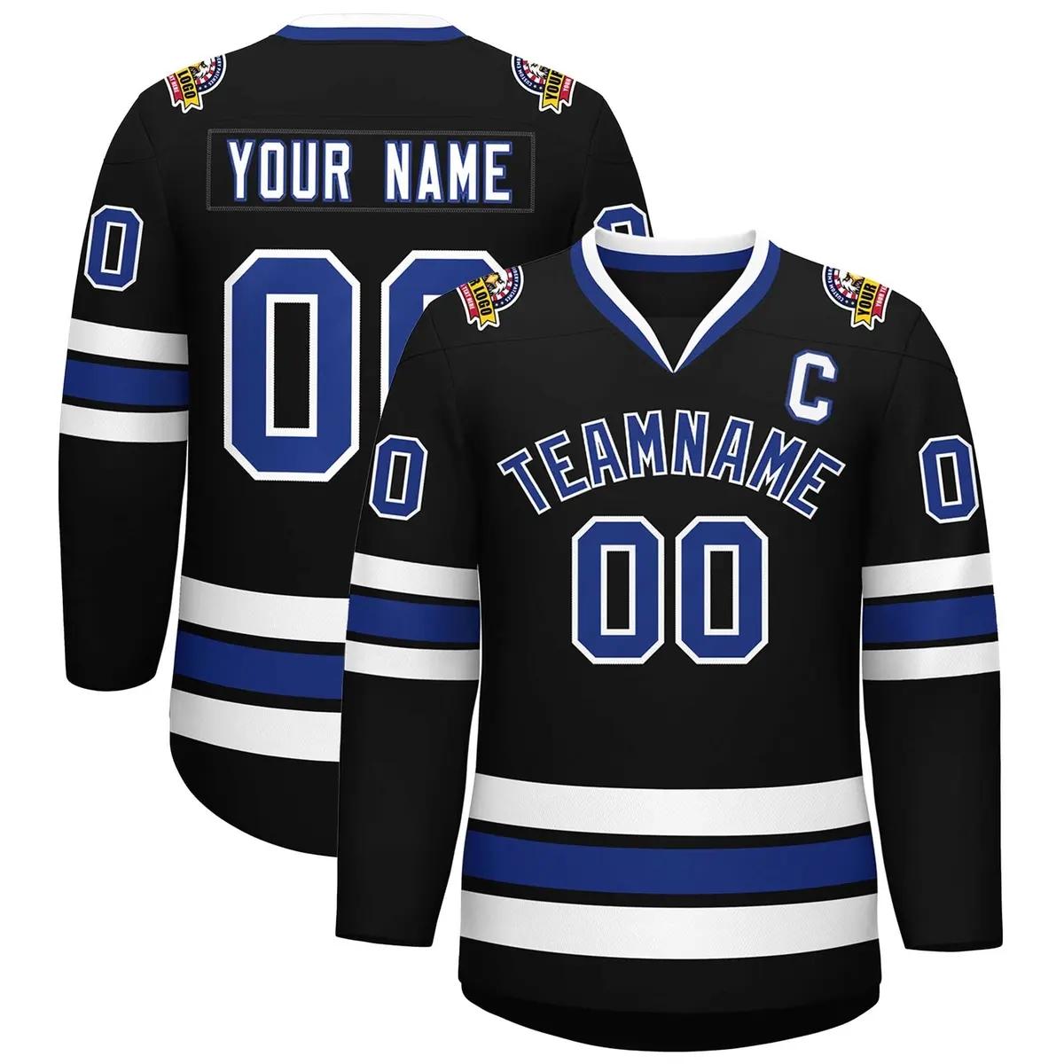 Black Royal-White Classic Style Hockey Jersey