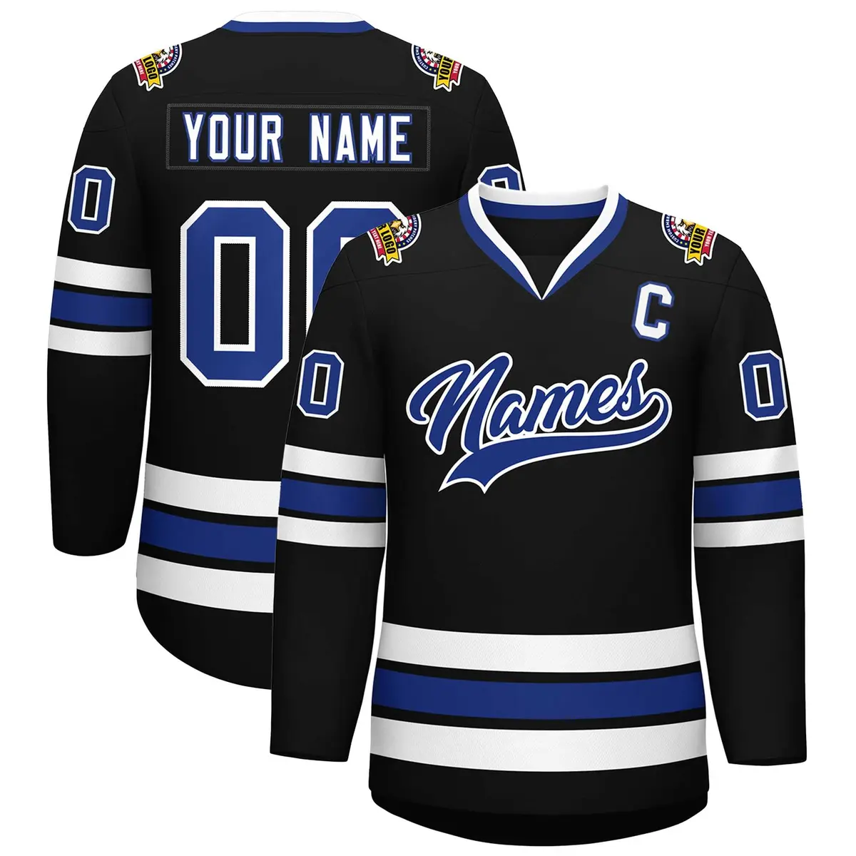 Black Royal-White Classic Style Hockey Jersey