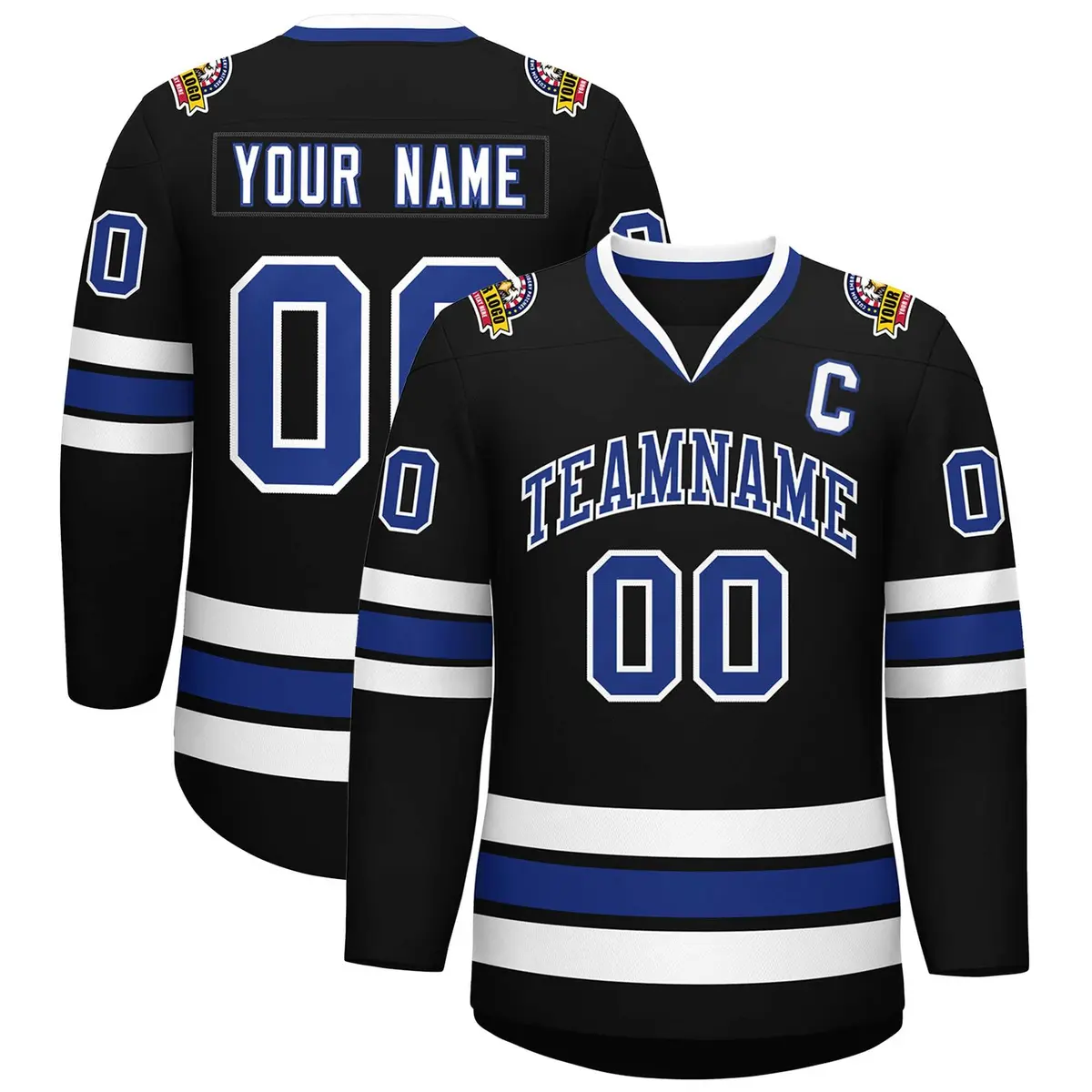 Black Royal-White Classic Style Hockey Jersey