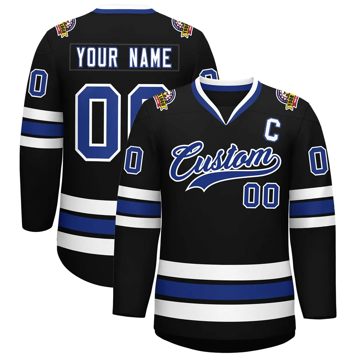 Black Royal-White Classic Style Hockey Jersey