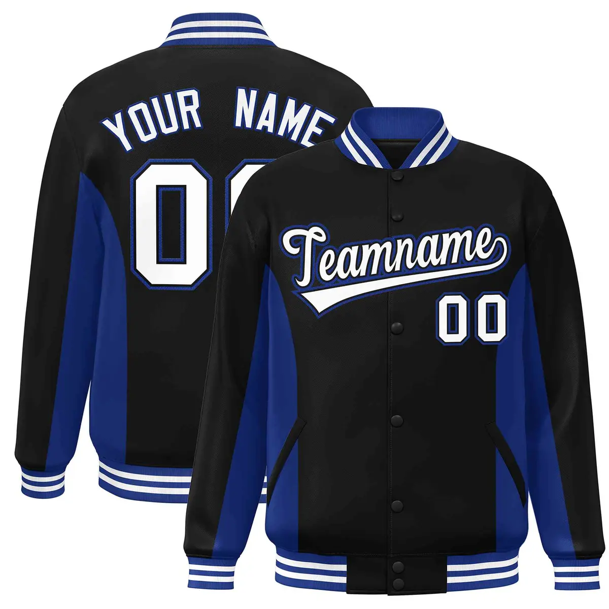 Black Royal-White Color Block Varsity Letterman Baseball Jacket