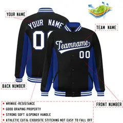 Black Royal-White Color Block Varsity Letterman Baseball Jacket 2