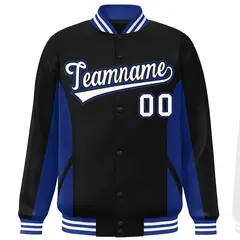Black Royal-White Color Block Varsity Letterman Baseball Jacket 3