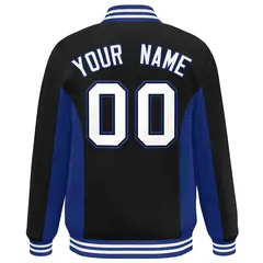 Black Royal-White Color Block Varsity Letterman Baseball Jacket 4