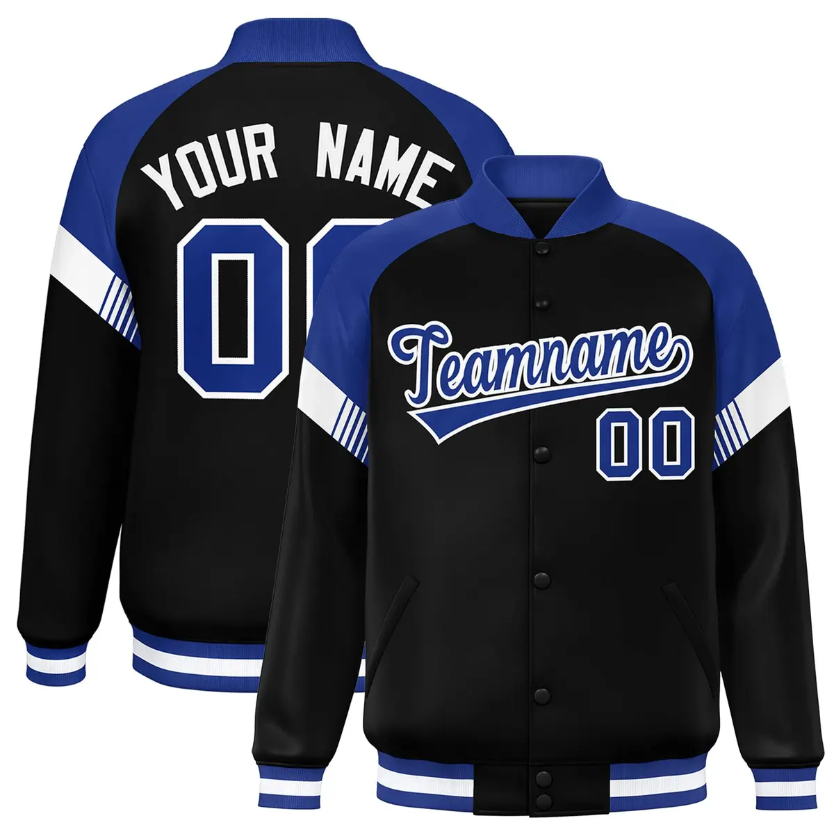 Black Royal-White Color Block Varsity Letterman Jacket
