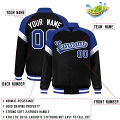 Black Royal-White Color Block Varsity Letterman Jacket 2