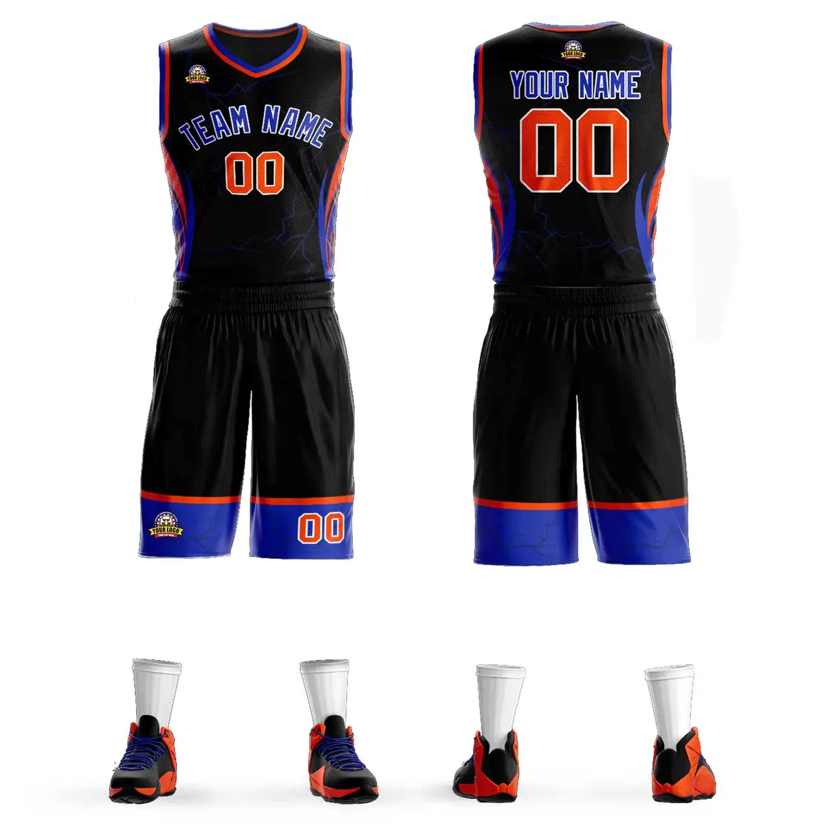 Black Royal-White Graffiti Lightning Basketball Jersey