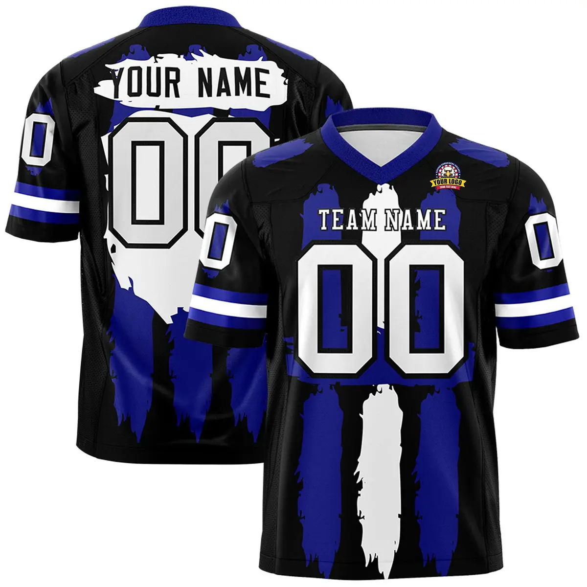 Black Royal White Graffiti Pattern Flag Football Jersey