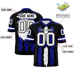 Black Royal White Graffiti Pattern Flag Football Jersey 2