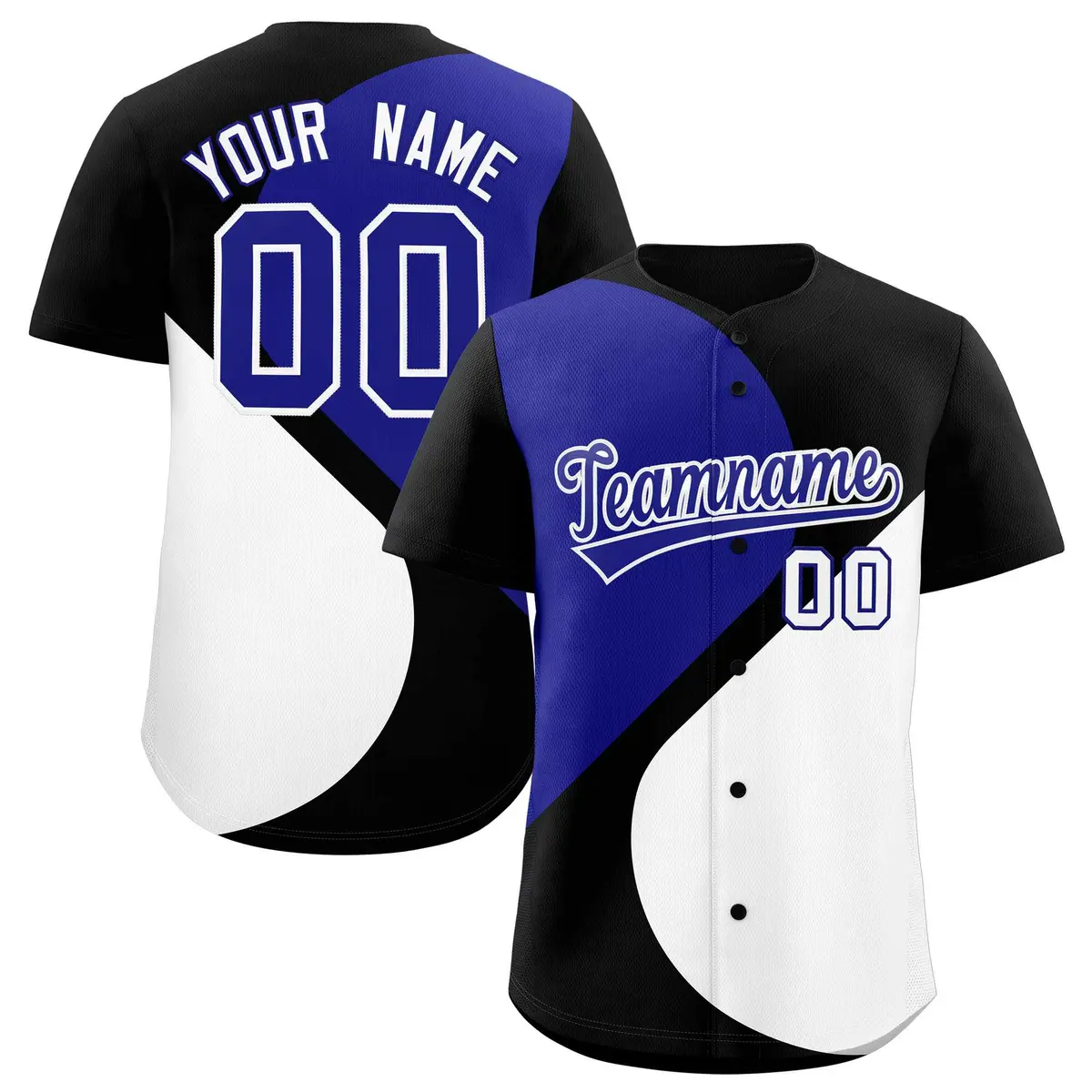 Black Royal White Half Heart Color Block Baseball Jersey