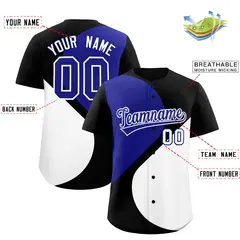Black Royal White Half Heart Color Block Baseball Jersey 2