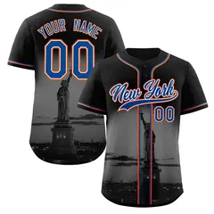 Black Royal White New York City Skyline Baseball Jersey 1