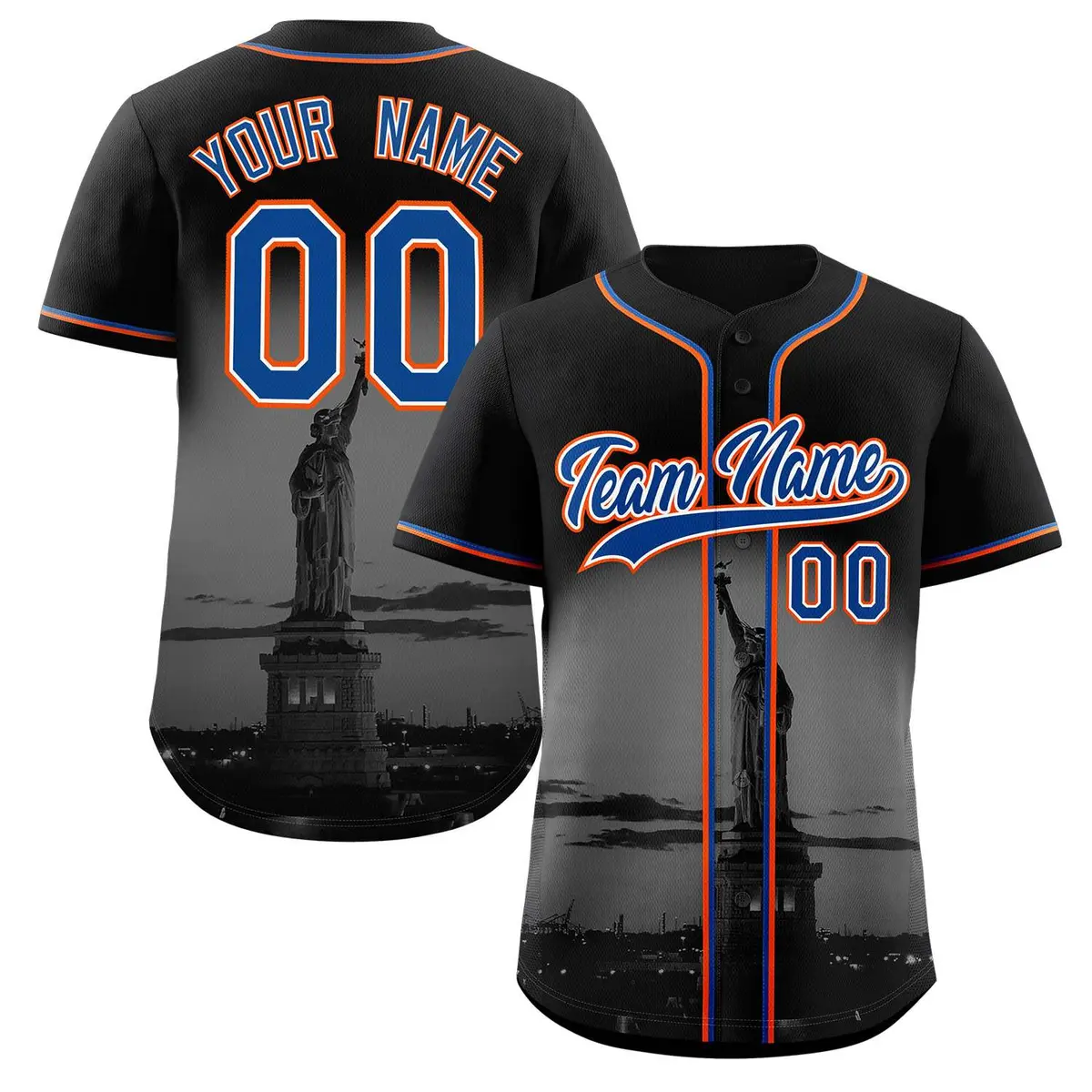 Black Royal White New York City Skyline Baseball Jersey