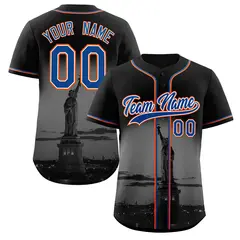 Black Royal White New York City Skyline Baseball Jersey 1