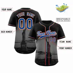 Black Royal White New York City Skyline Baseball Jersey 2