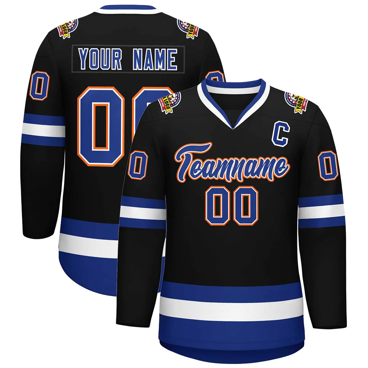 Black Royal White-Orange Classic Style Hockey Jersey