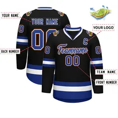 Black Royal White-Orange Classic Style Hockey Jersey 2