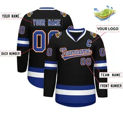 Black Royal White-Orange Classic Style Hockey Jersey 2