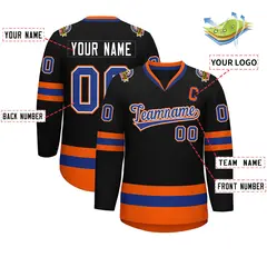 Black Royal White-Orange Classic Style Hockey Jersey 2