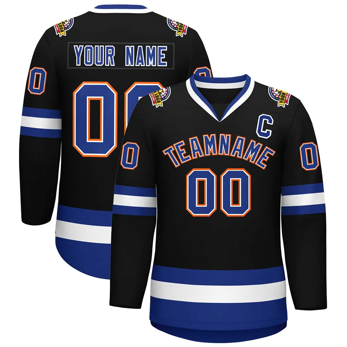 Black Royal White-Orange Classic Style Hockey Jersey
