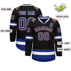 Black Royal White-Orange Classic Style Hockey Jersey 2