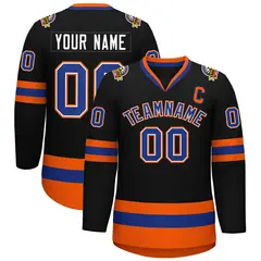Black Royal White-Orange Classic Style Hockey Jersey 1