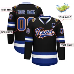 Black Royal White-Orange Classic Style Hockey Jersey 2
