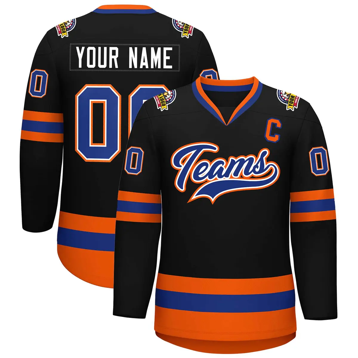 Black Royal White-Orange Classic Style Hockey Jersey
