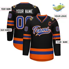 Black Royal White-Orange Classic Style Hockey Jersey 2