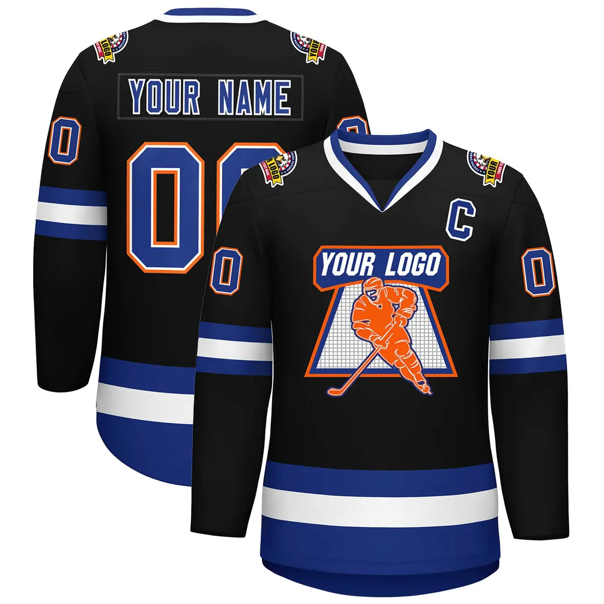 Black Royal White-Orange Classic Style Hockey Jersey