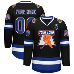 Black Royal White-Orange Classic Style Hockey Jersey 1