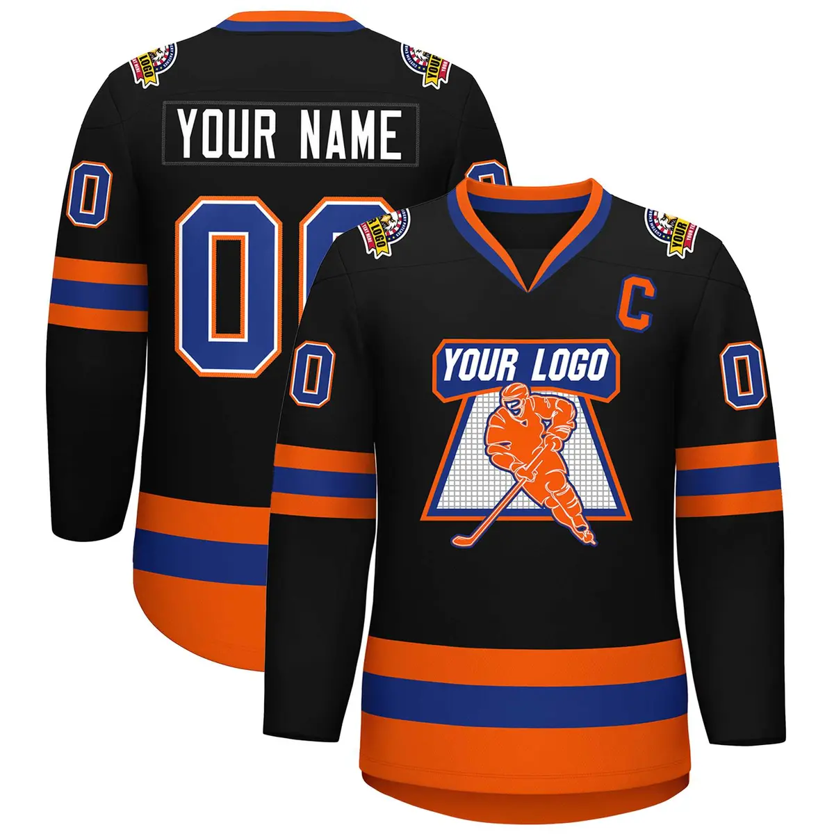 Black Royal White-Orange Classic Style Hockey Jersey