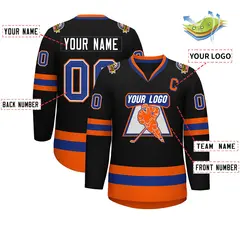 Black Royal White-Orange Classic Style Hockey Jersey 2