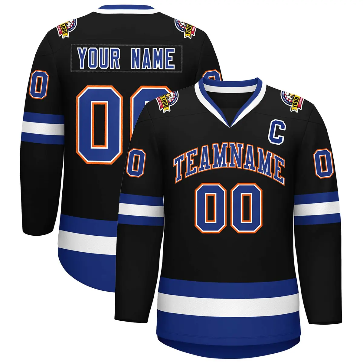 Black Royal White-Orange Classic Style Hockey Jersey