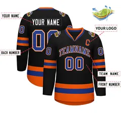 Black Royal White-Orange Classic Style Hockey Jersey 2