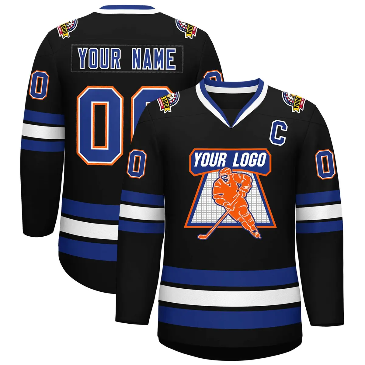 Black Royal White-Orange Classic Style Hockey Jersey
