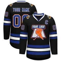 Black Royal White-Orange Classic Style Hockey Jersey 1