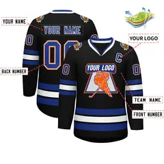 Black Royal White-Orange Classic Style Hockey Jersey 2