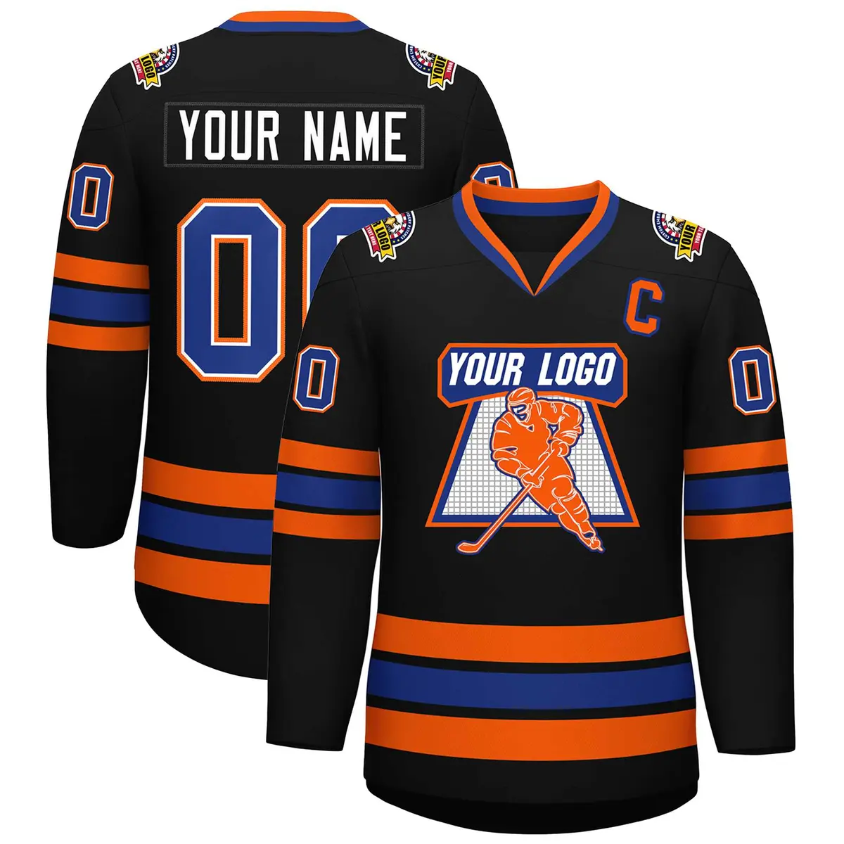 Black Royal White-Orange Classic Style Hockey Jersey