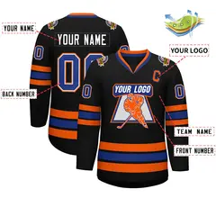 Black Royal White-Orange Classic Style Hockey Jersey 2