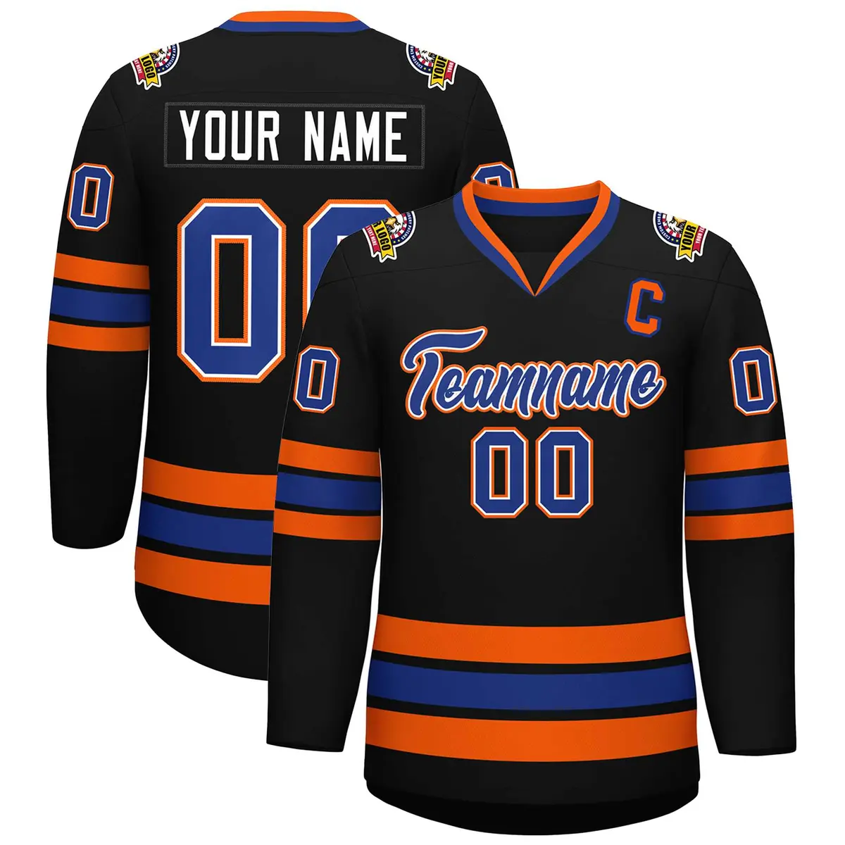 Black Royal White-Orange Classic Style Hockey Jersey