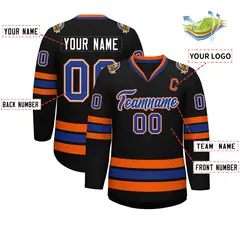Black Royal White-Orange Classic Style Hockey Jersey 2