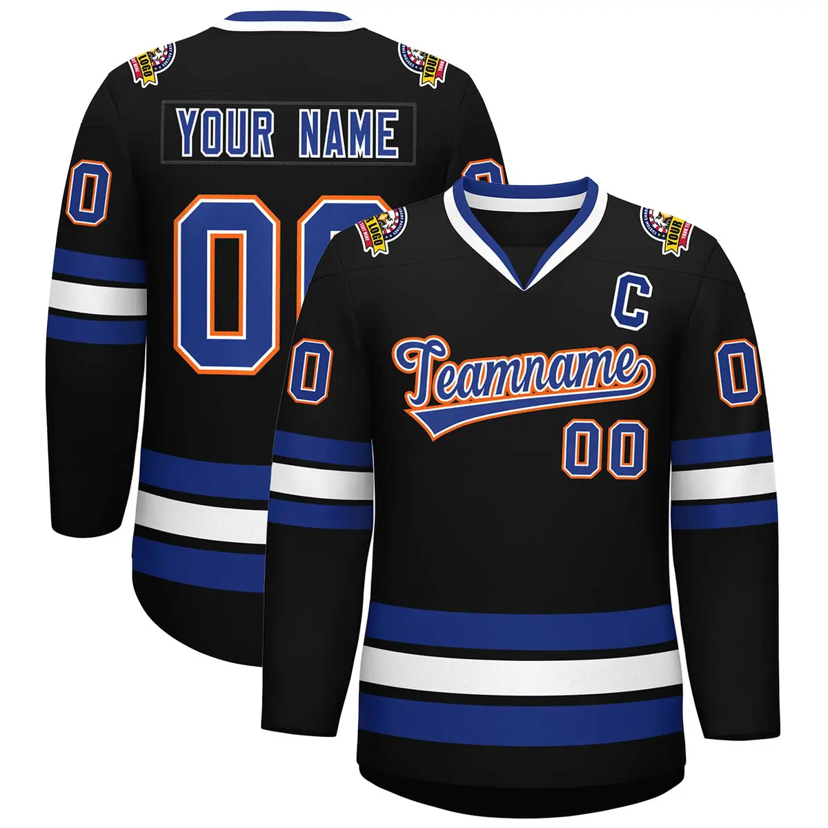 Black Royal White-Orange Classic Style Hockey Jersey
