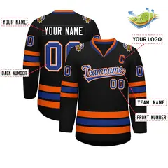 Black Royal White-Orange Classic Style Hockey Jersey 2