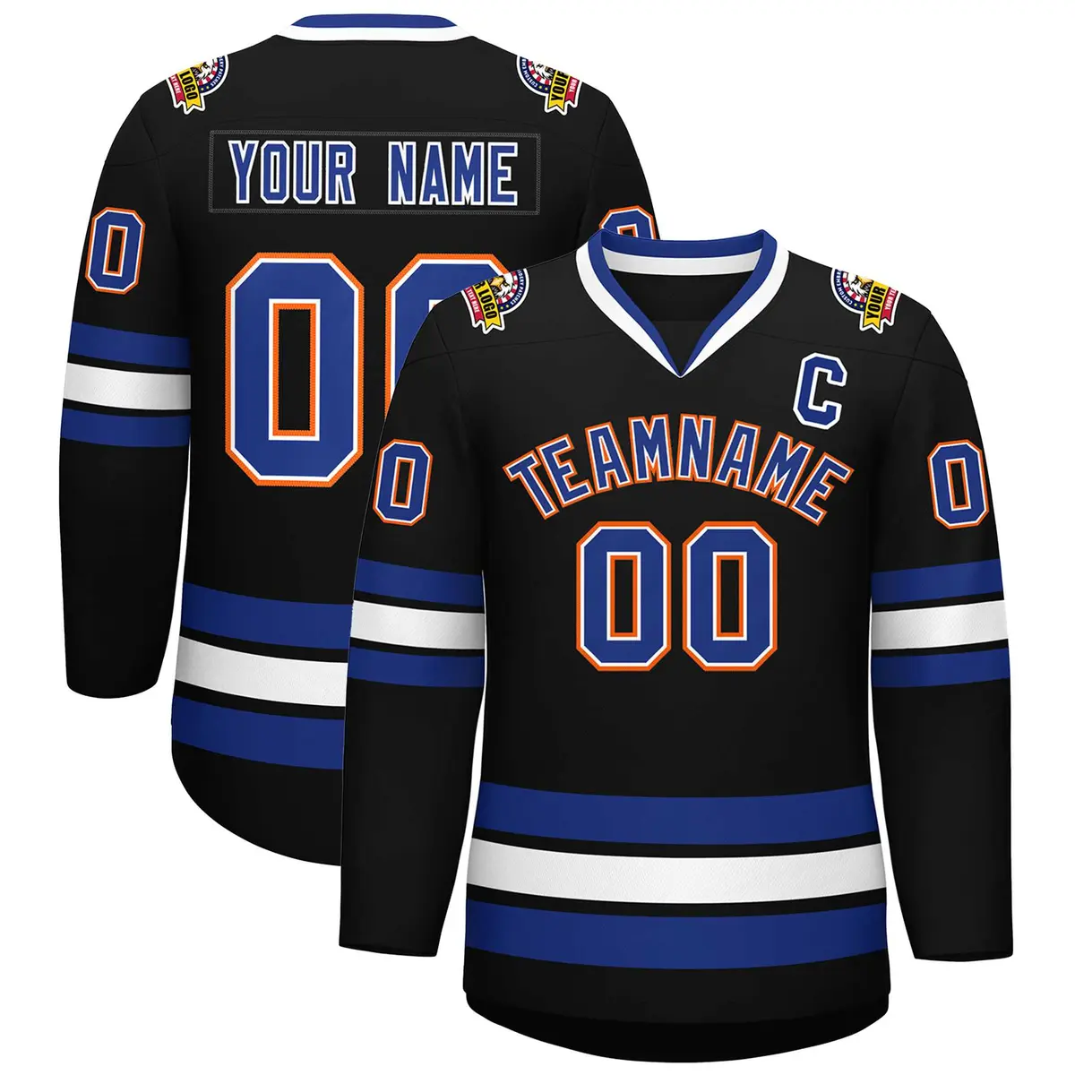 Black Royal White-Orange Classic Style Hockey Jersey