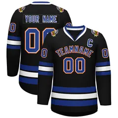 Black Royal White-Orange Classic Style Hockey Jersey