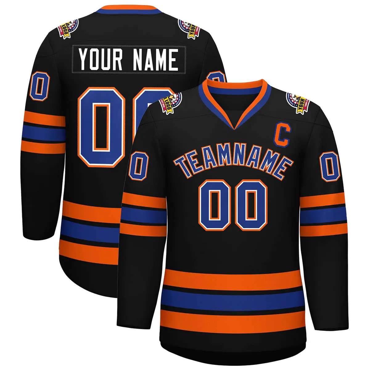 Black Royal White-Orange Classic Style Hockey Jersey