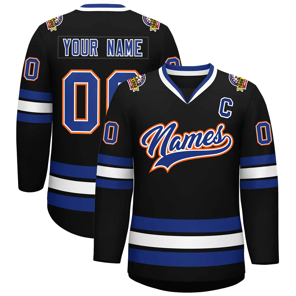 Black Royal White-Orange Classic Style Hockey Jersey